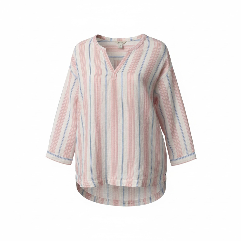 L.L. Bean Women’s M Striped Linen White Pink Coastal Resort Preppy Casual Beach